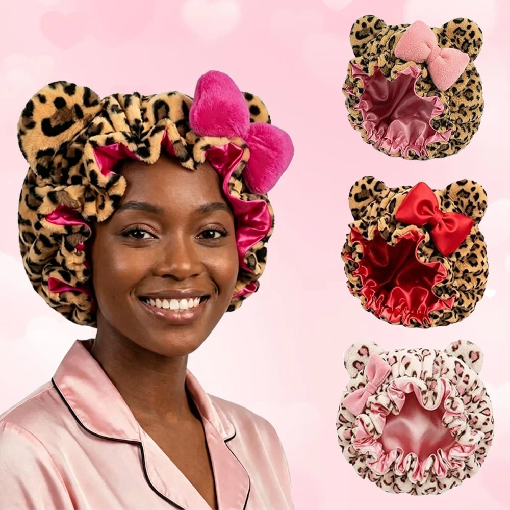 Leopard Print Satin Lined Sleep Bonnet