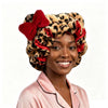 Leopard Print Satin Lined Sleep Bonnet