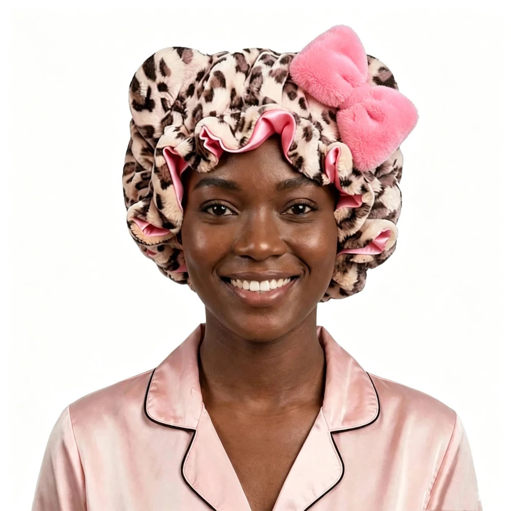 Leopard Print Satin Lined Sleep Bonnet