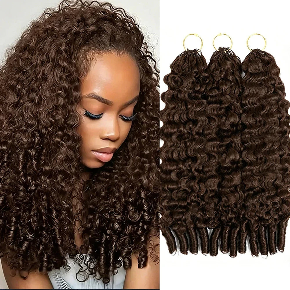 Chocolate Brown Burmese Curly Human Hair Crochet Braids