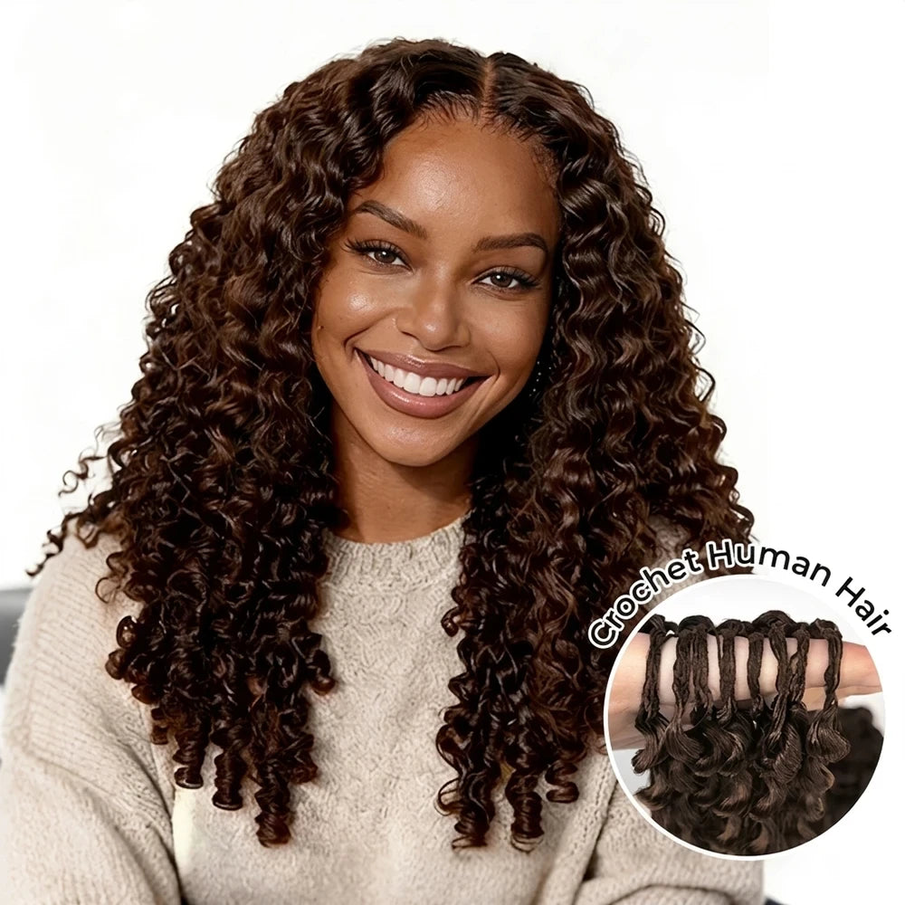 Chocolate Brown Burmese Curly Human Hair Crochet Braids