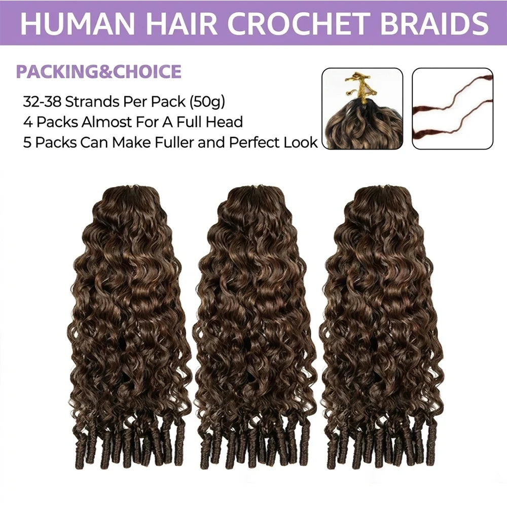 Chocolate Brown Burmese Curly Human Hair Crochet Braids