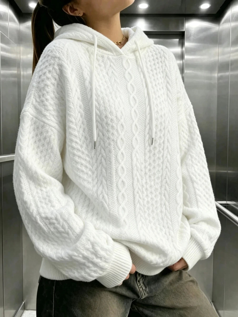 Cable Knit Drawstring Hoodie