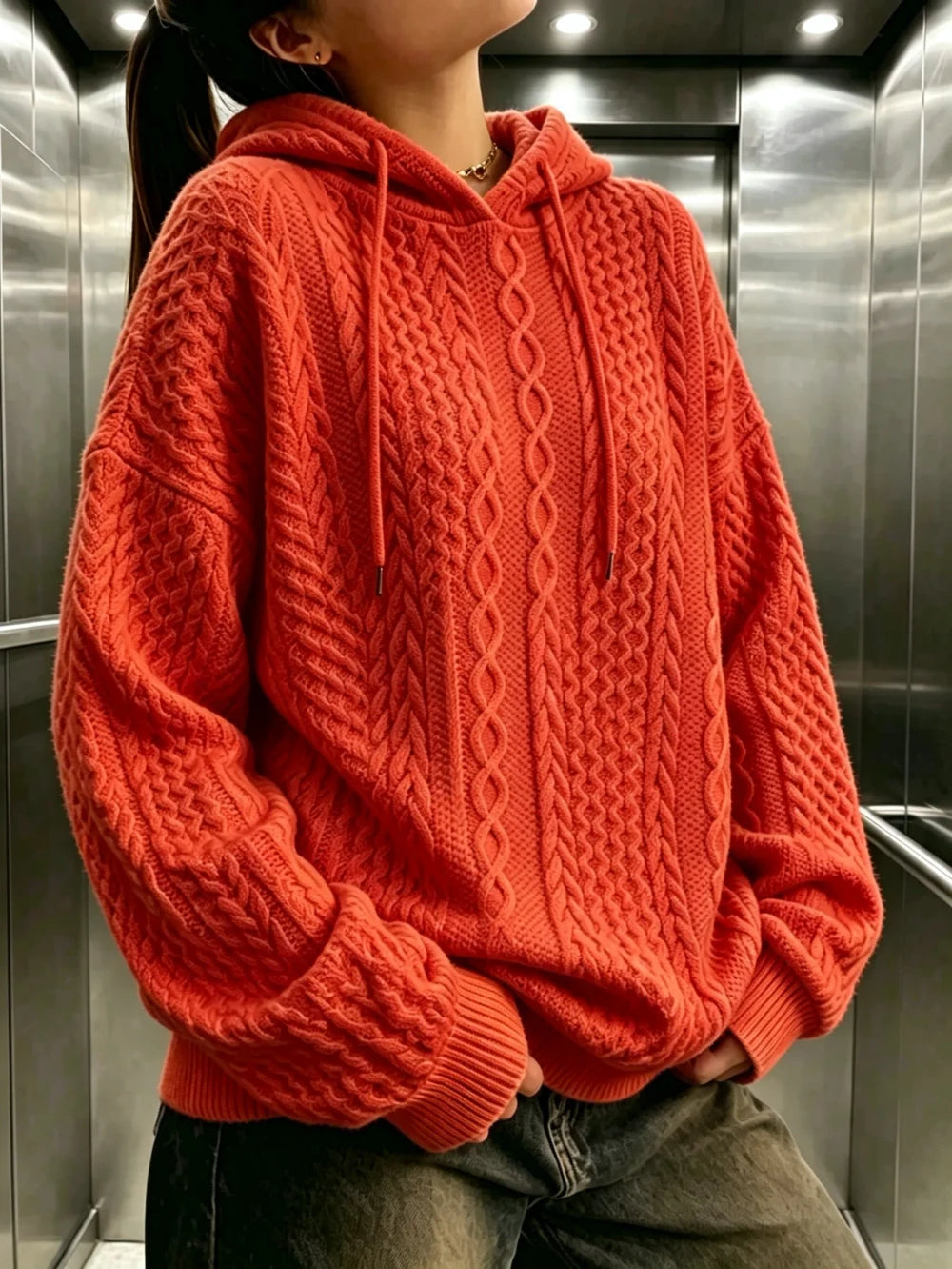 Cable Knit Drawstring Hoodie