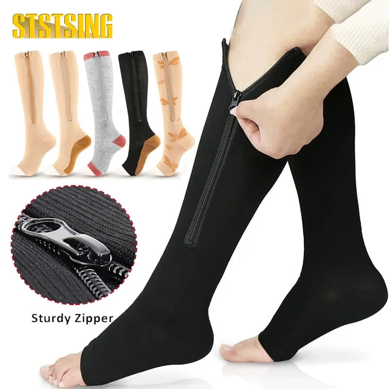Zippered Knee High Compression Socks