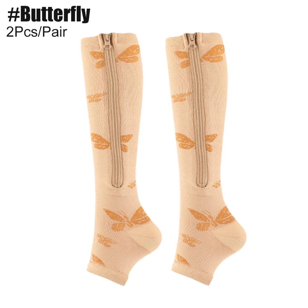 Zippered Knee High Compression Socks