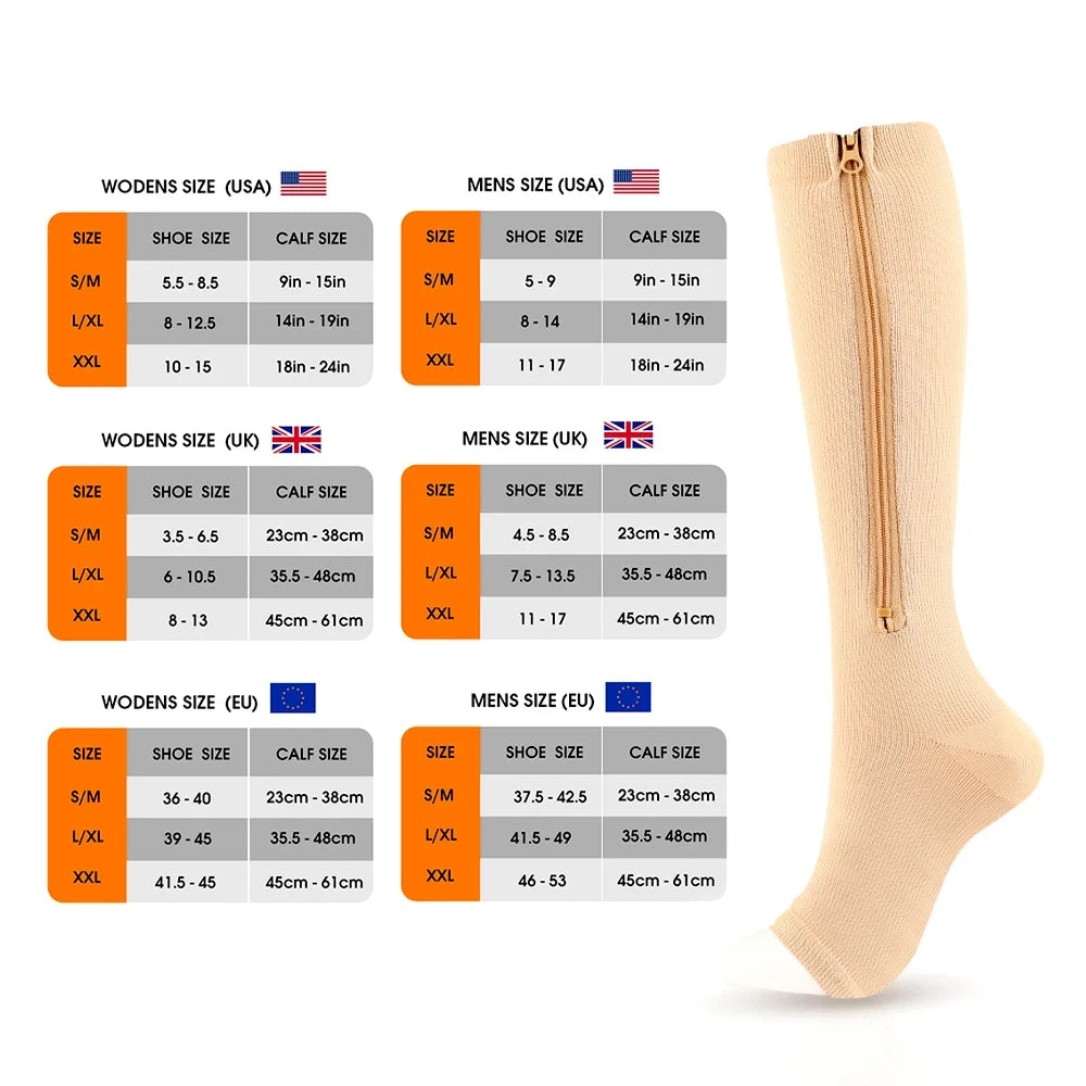 Zippered Knee High Compression Socks