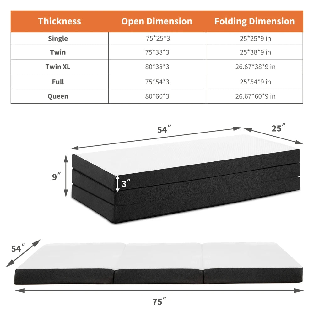 Portable Tri-Fold Memory Foam Mattress
