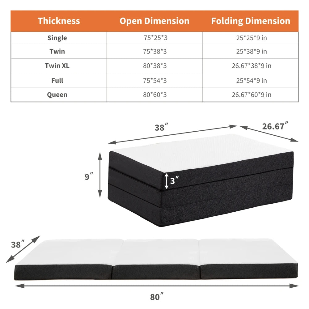 Portable Tri-Fold Memory Foam Mattress