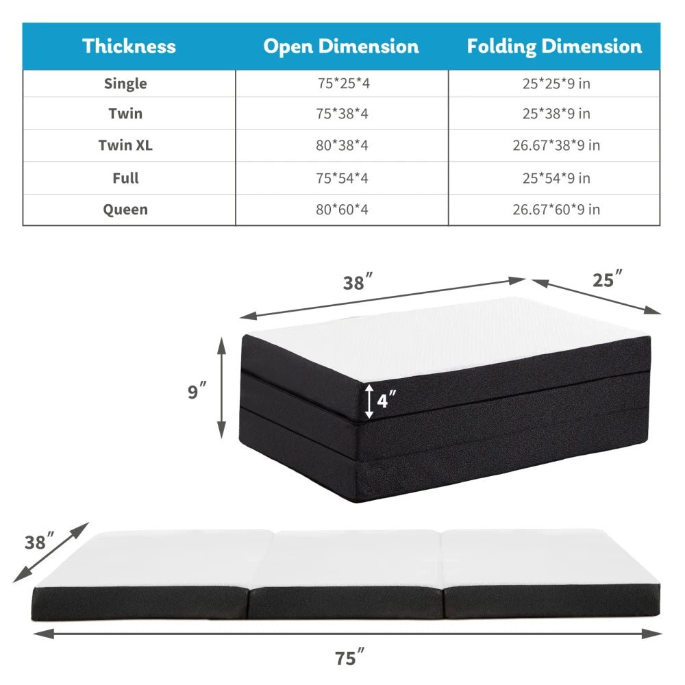 Portable Tri-Fold Memory Foam Mattress
