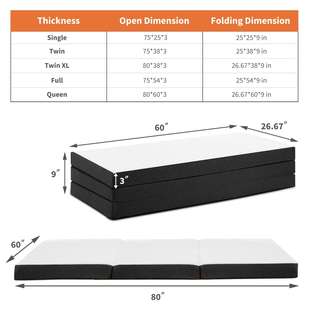 Portable Tri-Fold Memory Foam Mattress