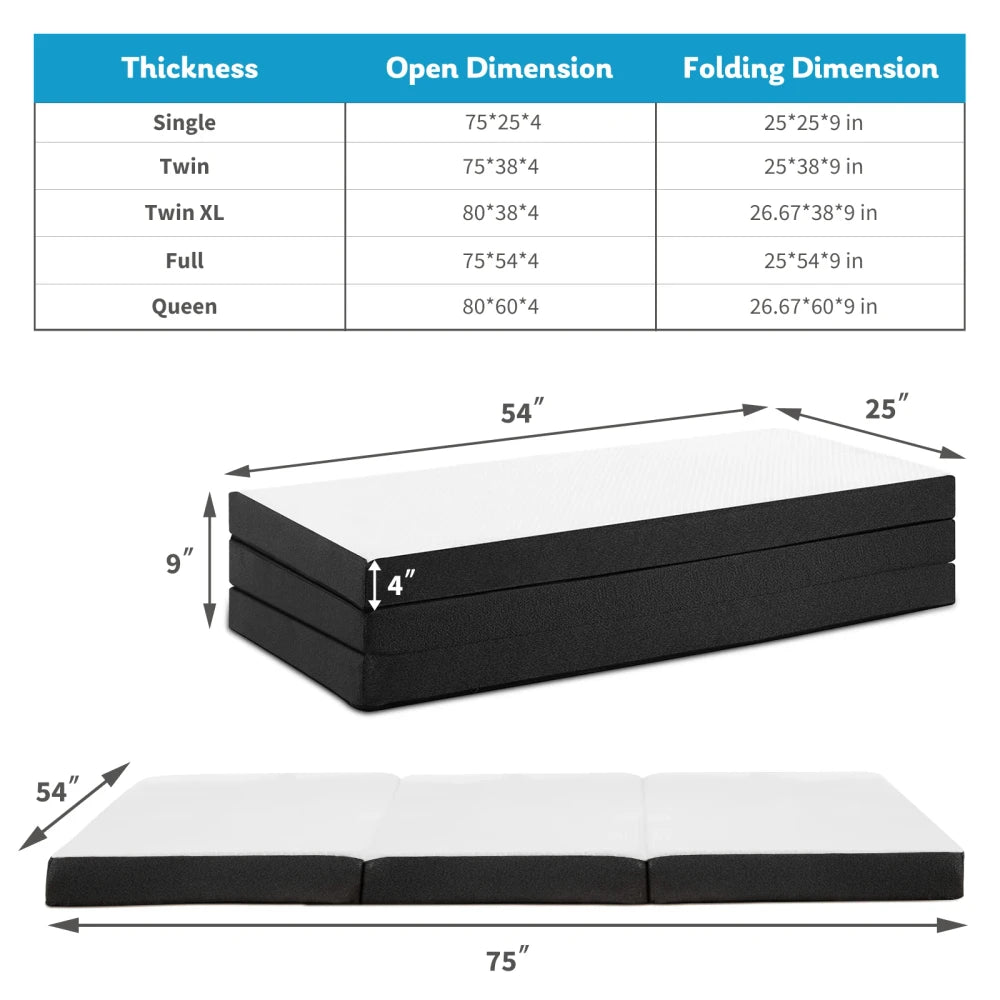 Portable Tri-Fold Memory Foam Mattress