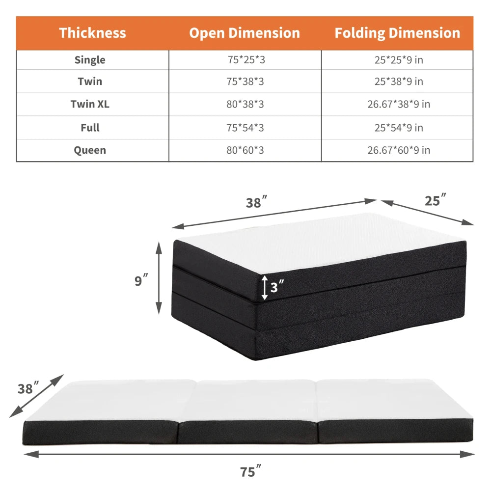 Portable Tri-Fold Memory Foam Mattress