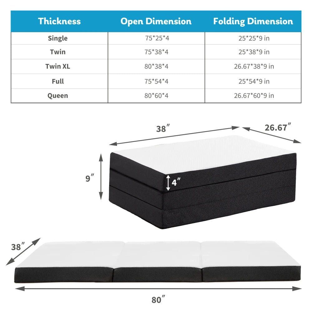 Portable Tri-Fold Memory Foam Mattress